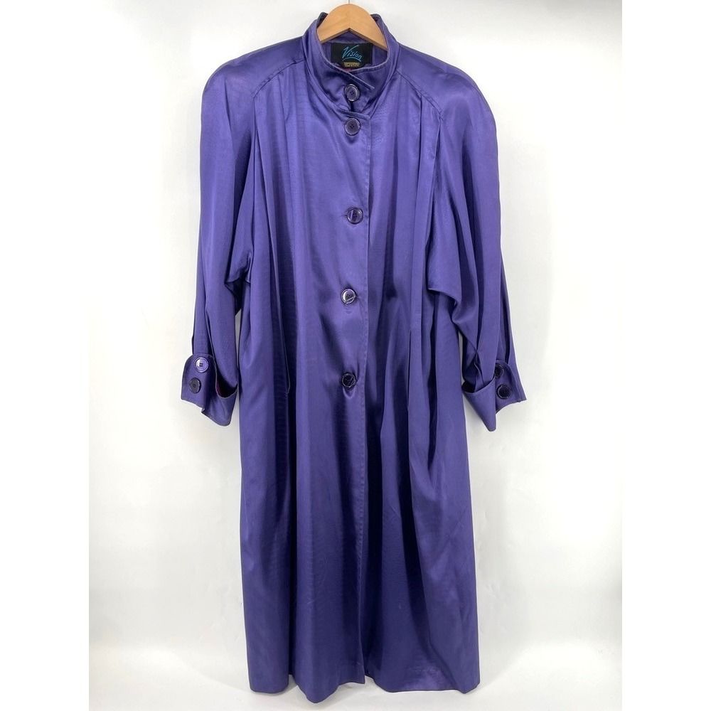 Vtg 80s Vision Purple Trench Coat Duster Jacket USA MADE Shiny Avant Garde 2X?